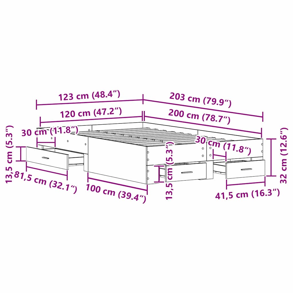 Sängram med låda Gammalt trä 120 x 200 cm Konstruerat trä