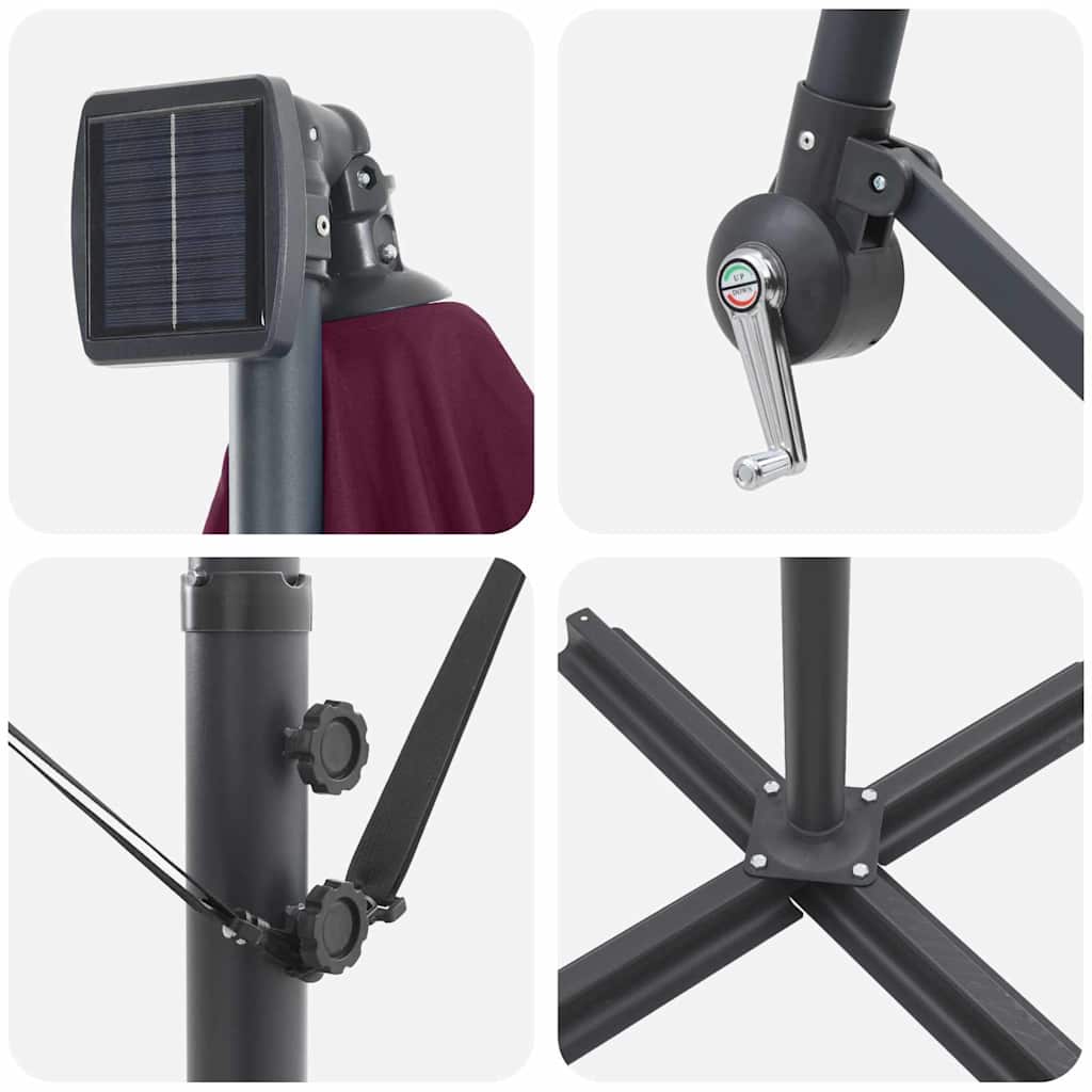 Parasoll med LED -remsljus Bordeaux Röd 294 x 294 x 248 cm