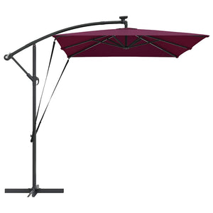 Parasoll med LED -remsljus Bordeaux Röd 294 x 200 x 270 cm