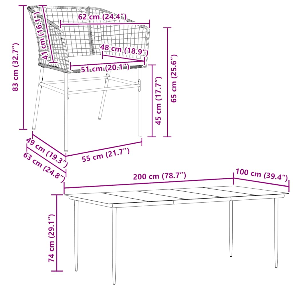 Matgrupp för trädgården med dynor 7 delar brun polyrotting glas