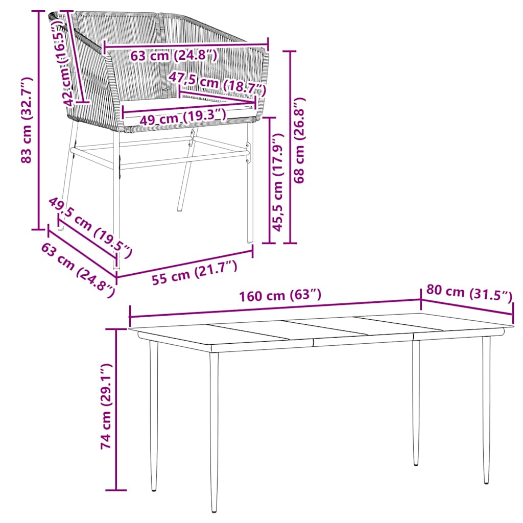 Matgrupp för trädgård med dynor 5 delar svart polyrotting glas