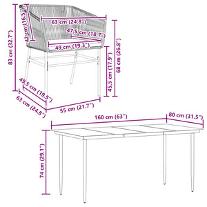 Matgrupp för trädgård med dynor 7 delar svart polyrotting glas