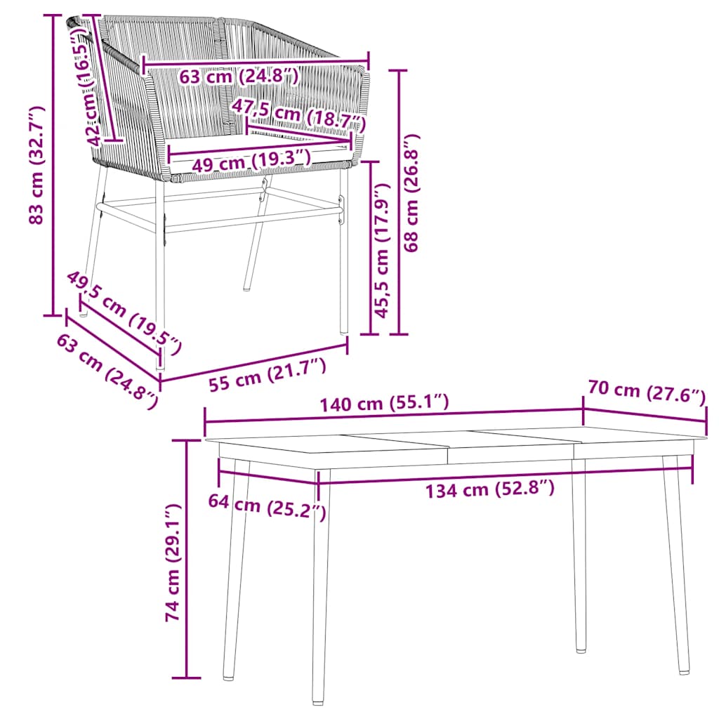 Matgrupp för trädgården med dynor 5 delar grå polyrotting glas