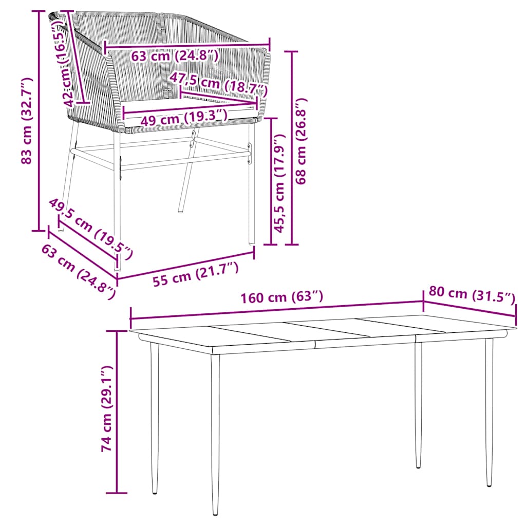 Matgrupp för trädgården med dynor 5 delar grå polyrotting glas