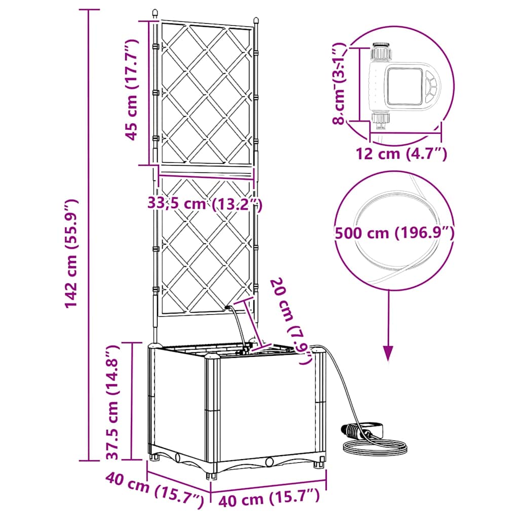 Trädgårdsplanterare Vit 40 x 40 x 142 cm Stål