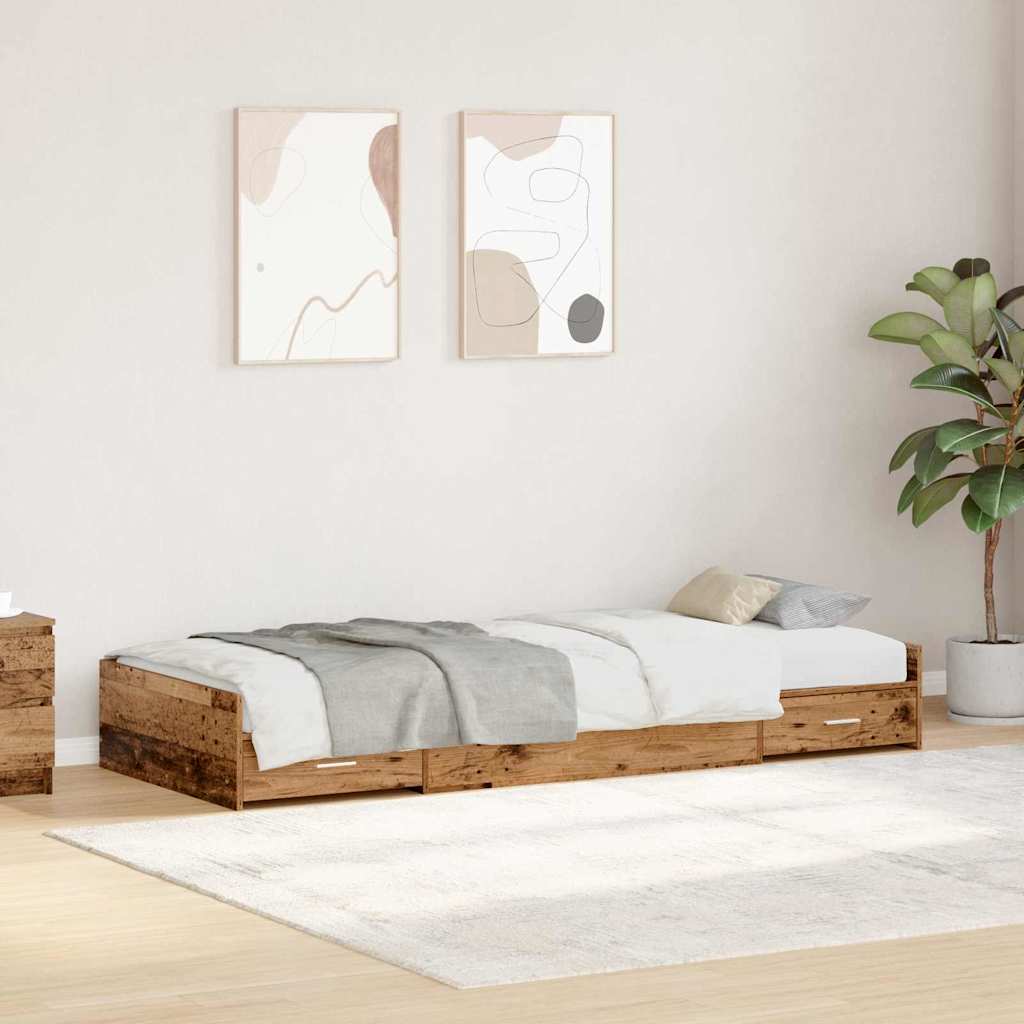 Sängram med låda Gammalt trä 90 x 200 cm Konstruerat trä
