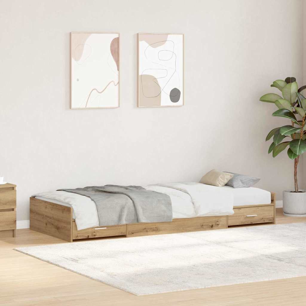 Sängram med låda Artisan Ek 90 x 190 cm Konstruerat trä