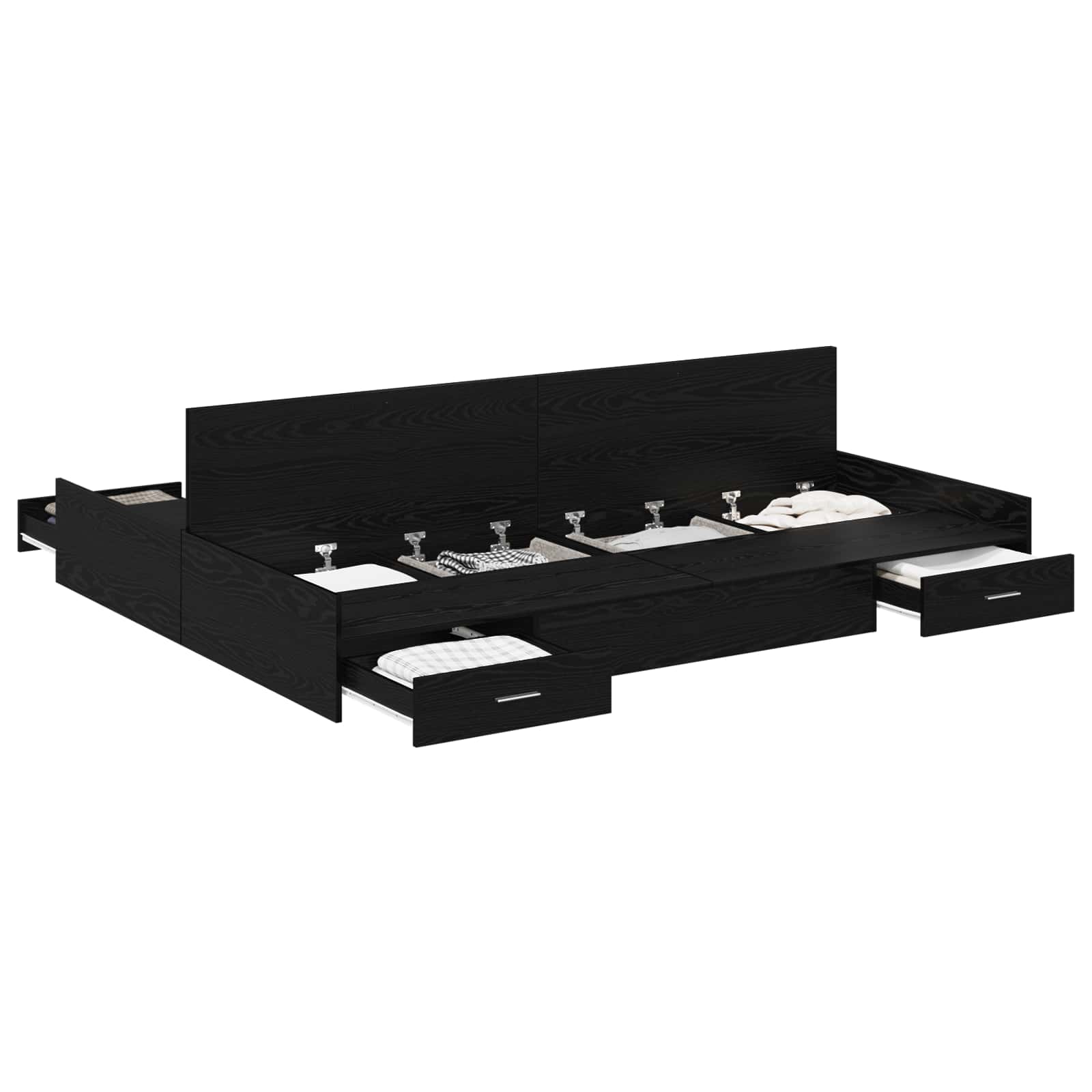 Förvaringssängram Svart Ek 160 x 200 cm Konstruerat trä