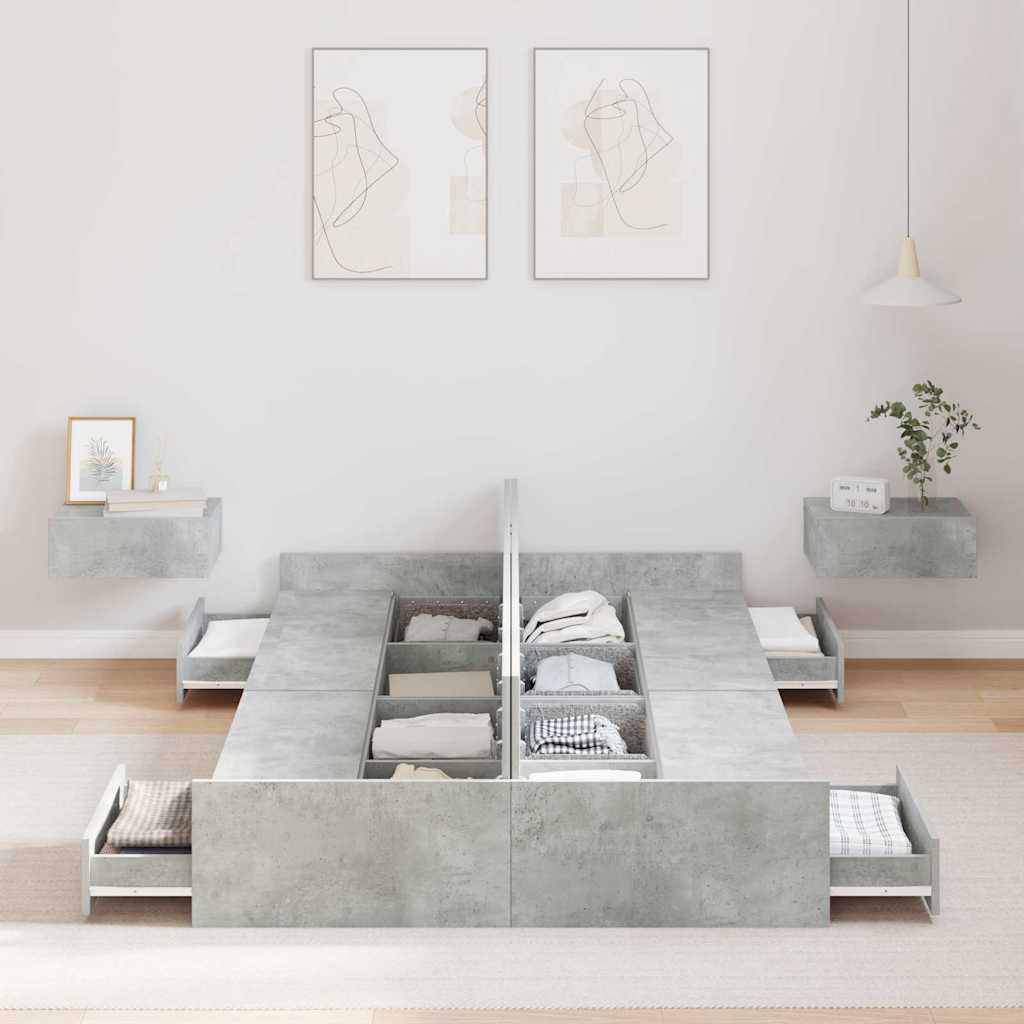 Förvaringssängram Betonggrå 120 x 200 cm Konstruerat trä