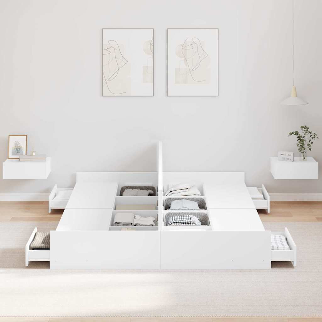 Förvaringssängram med låda Vit 135 x 190 cm Konstruerat trä