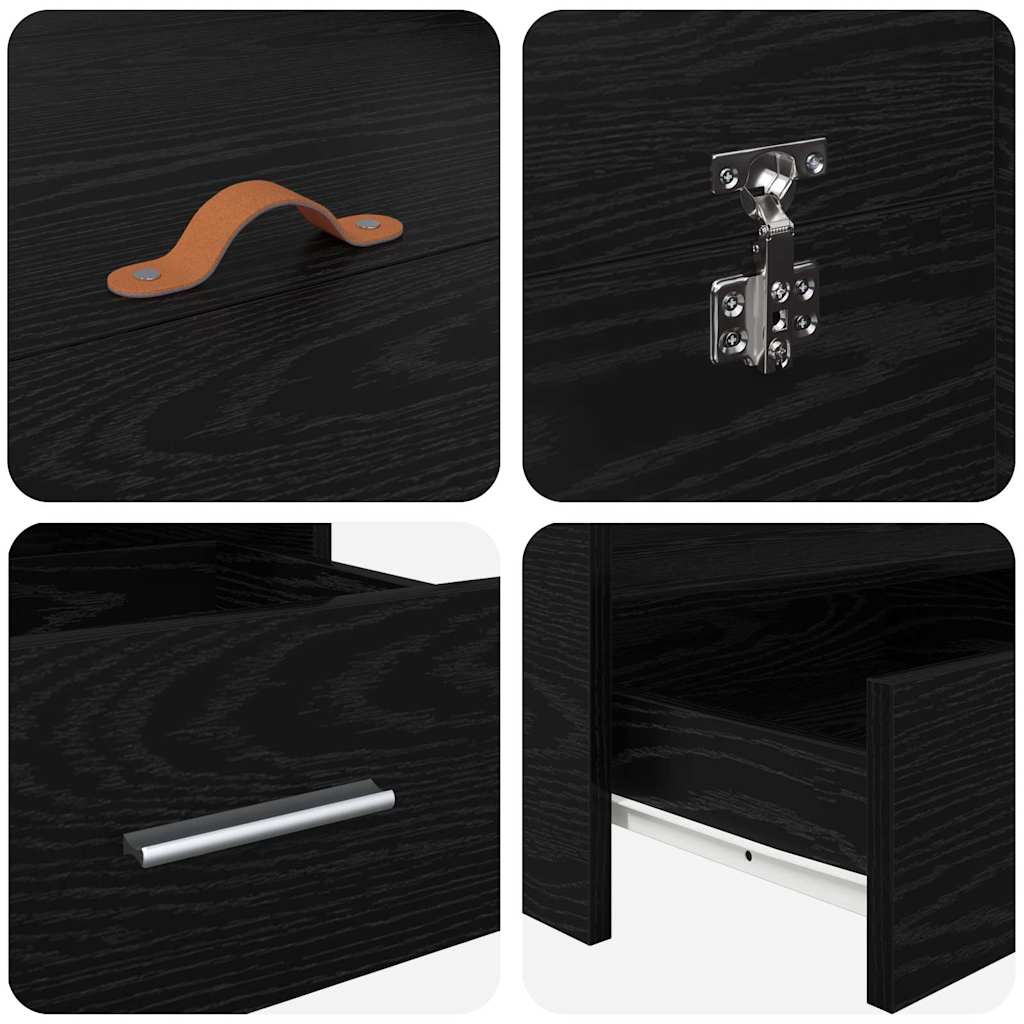 Förvaringssängram Svart Ek 135 x 190 cm Konstruerat trä