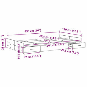 Förvaringssängram med låda Vit 120 x 190 cm Konstruerat trä