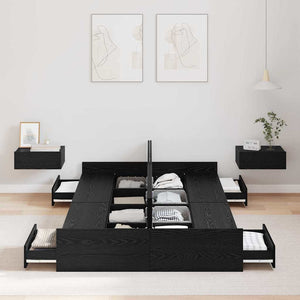 Förvaringssängram Svart Ek 120 x 190 cm Konstruerat trä