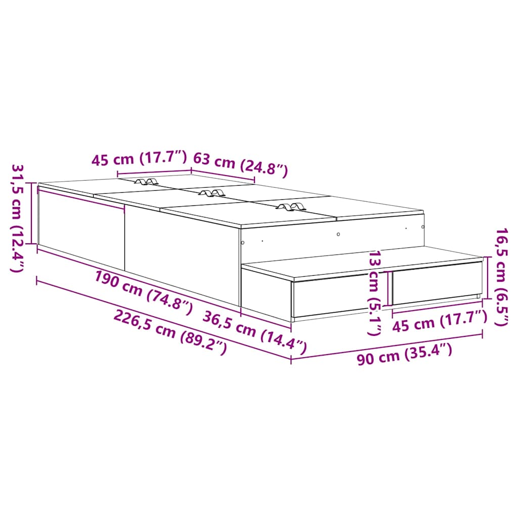 Förvaringssängram med låda Vit 90 cm Konstruerat trä