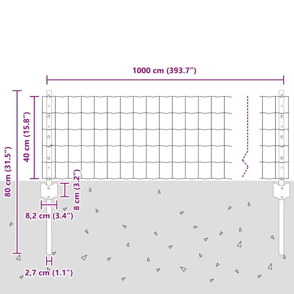 Stängsel med stolpe Grå 0,4 x 10 m Stål och PVC