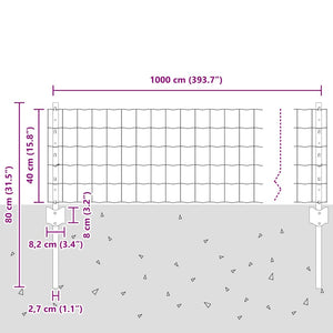 Stängsel med stolpe Grå 0,4 x 10 m Stål och PVC