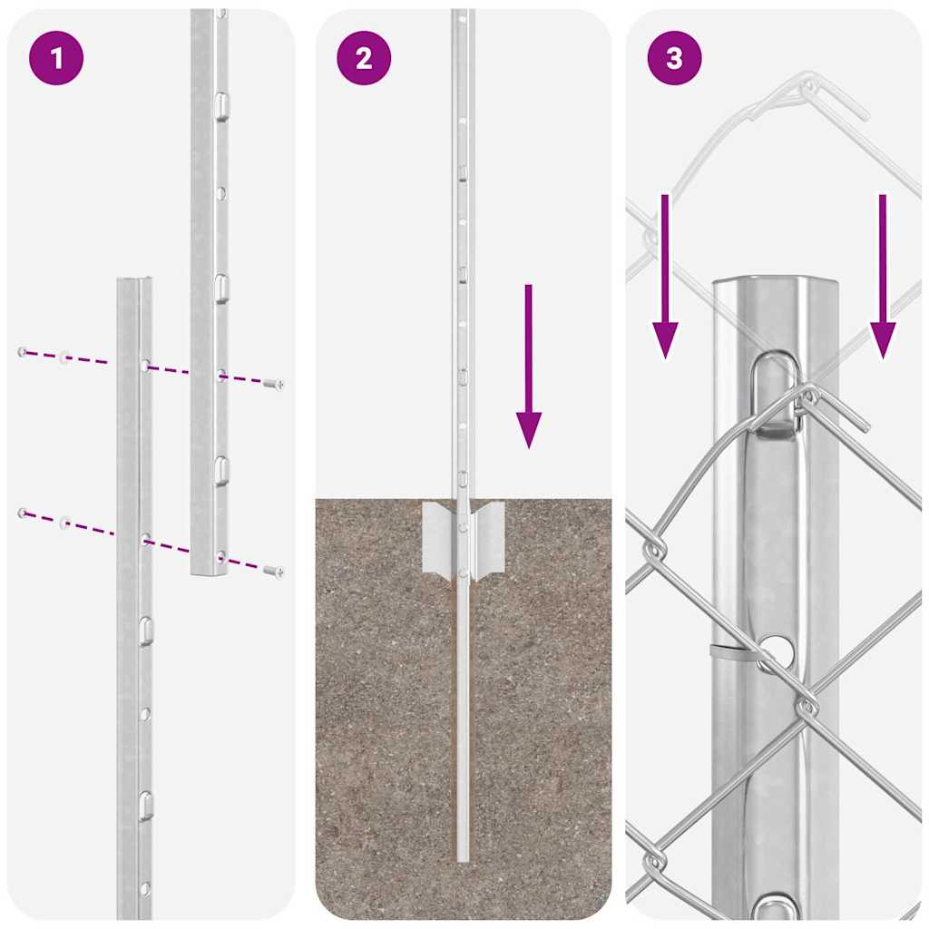 Stängsel med stolpe Silver 1,2 x 10 m Stål