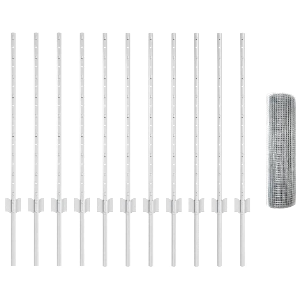 Stängsel med stolpe Silver 0,8 x 25 m Stål