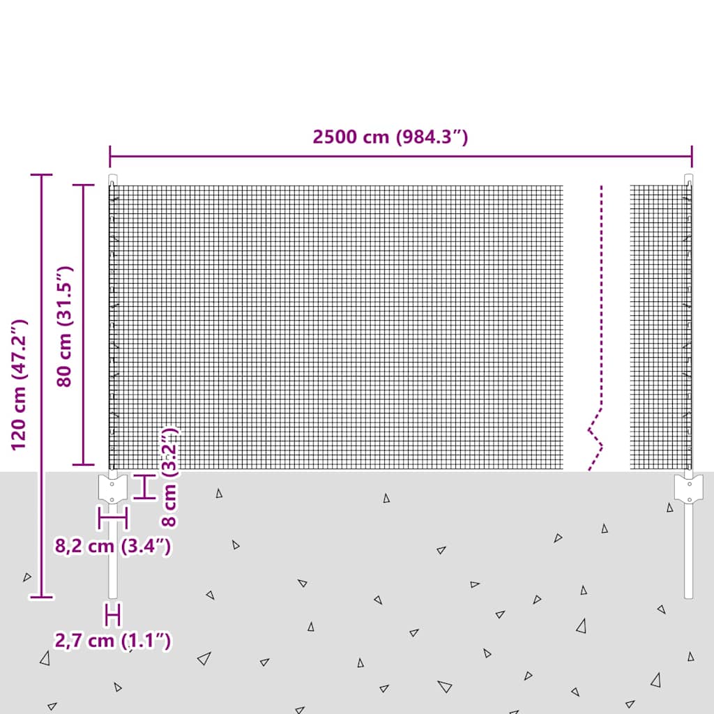 Stängsel med stolpe Silver 0,8 x 25 m Stål
