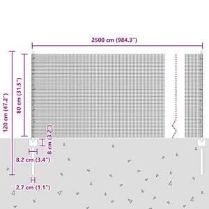 Stängsel med stolpe Silver 0,8 x 25 m Stål
