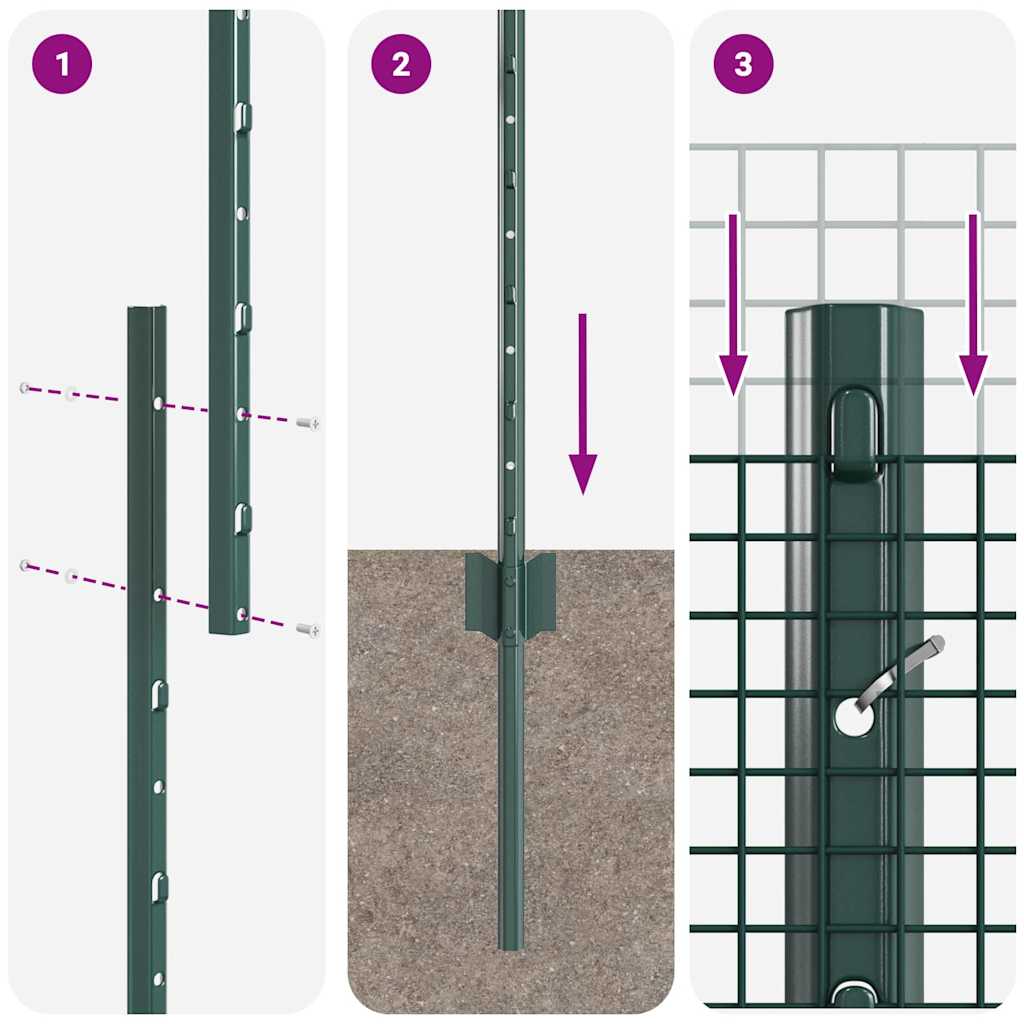 Stängsel med stolpe Grön 1,5 x 25 m Stål och PVC
