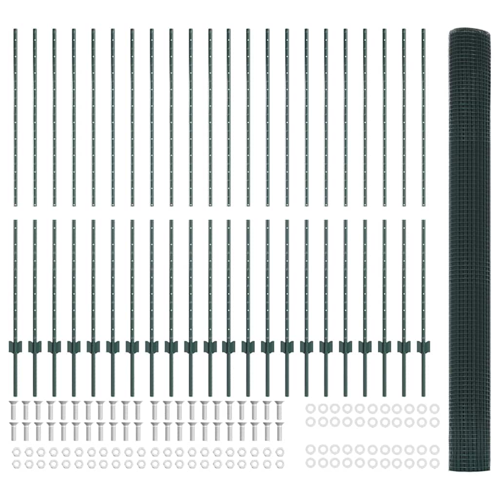 Stängsel med stolpe Grön 1,5 x 50 m Stål och PVC