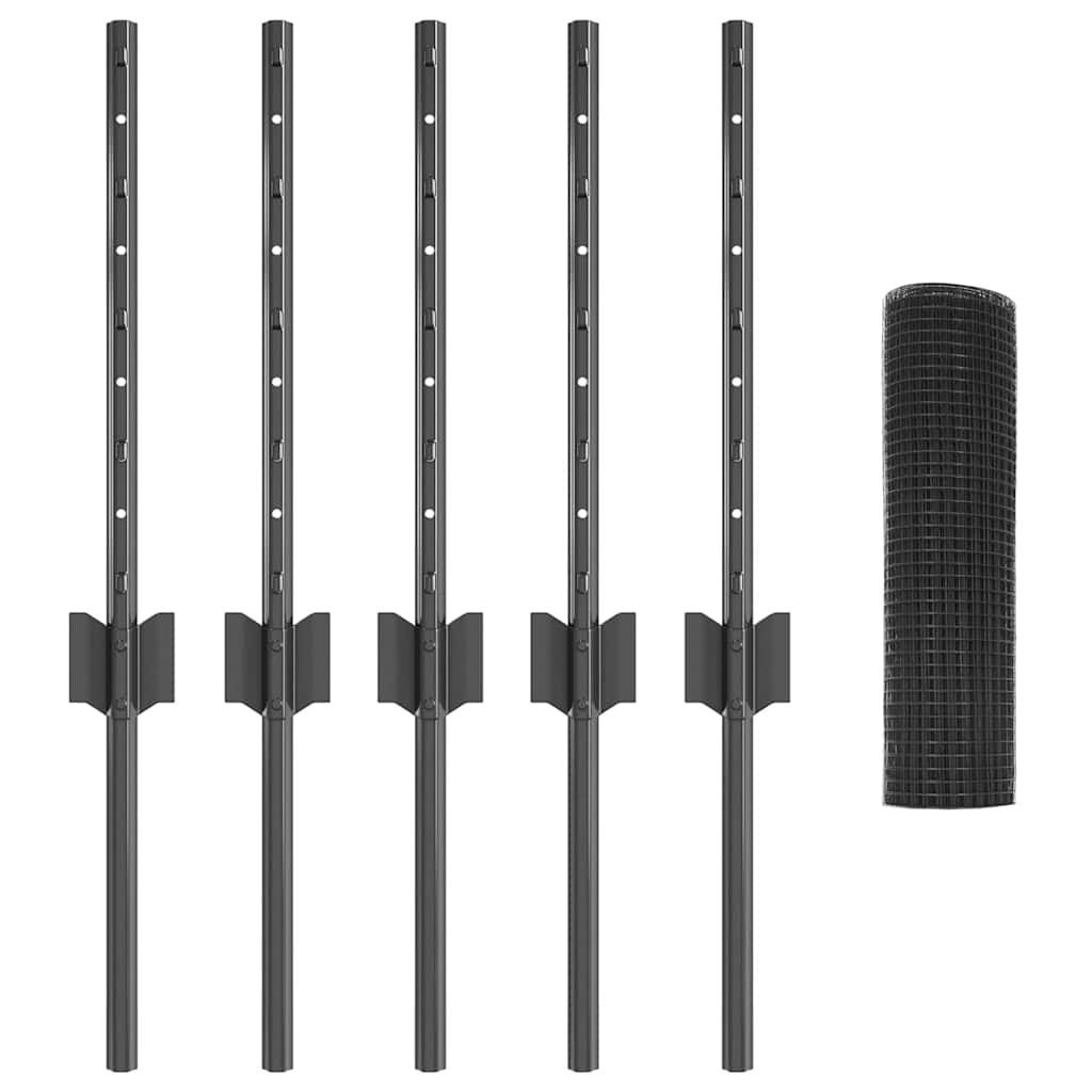 Stängsel med stolpe Grå 0,4 x 10 m Stål och PVC