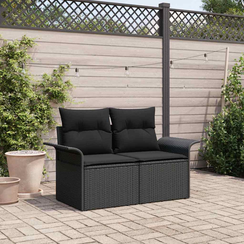 Trädgårdsoffa med kudde Svart 141 x 62 x 69cm konstrotting