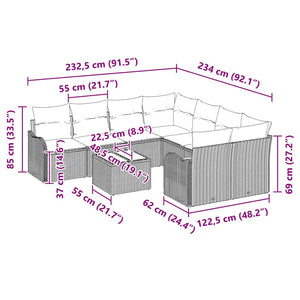 Trädgårdsoffset med kudde med lagring 9 pcs Svart konstrotting
