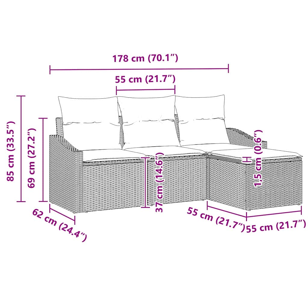 Soffset med kudde 4 pcs Svart konstrotting