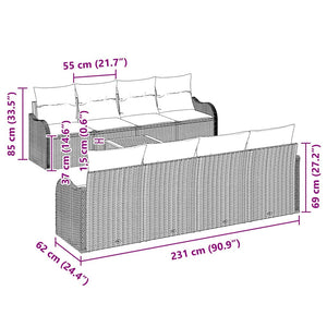 Trädgårdsoffset med kudde 9 pcs Grå konstrotting