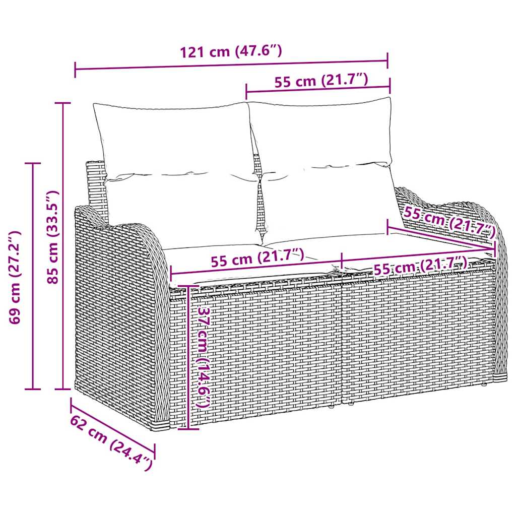 Trädgårdsoffset med kudde 9 pcs Beige konstrotting