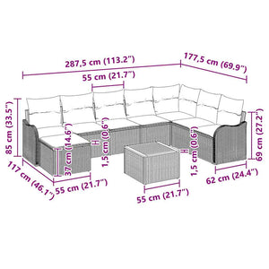 Trädgårdsoffset med kudde 9 pcs Beige konstrotting