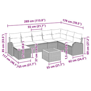 Trädgårdsoffset med kudde 9 pcs Svart Poly rattan