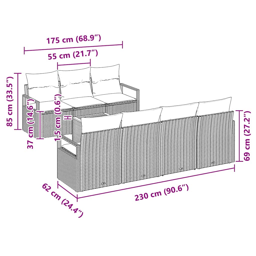 Trädgårdsoffset med kudde 8 pcs Grå konstrotting