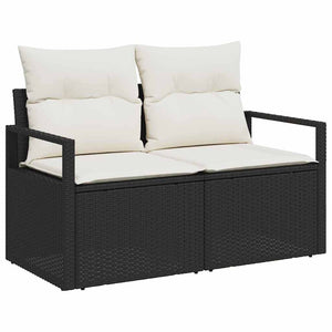 Trädgårdsoffset med kudde 7 pcs Svart Poly rattan