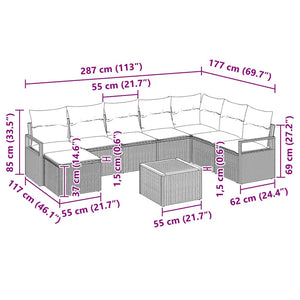 Trädgårdsoffset med kudde 9 pcs Grå konstrotting