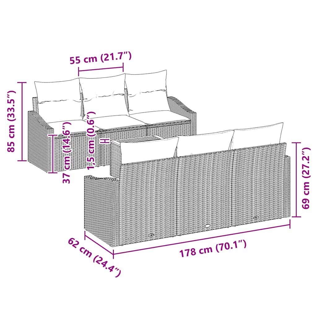 Trädgårdsoffset med kudde 7 pcs Grå konstrotting