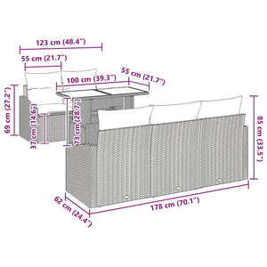 Trädgårdsoffset med kudde 6 pcs Beige och Ljusgrå konstrotting