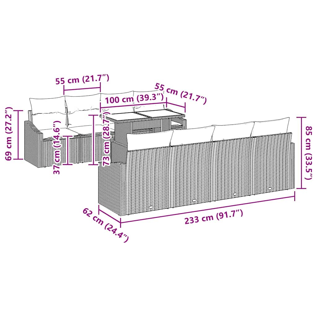 Trädgårdsoffset 7 pcs Beige och gräddfärgad konstrotting