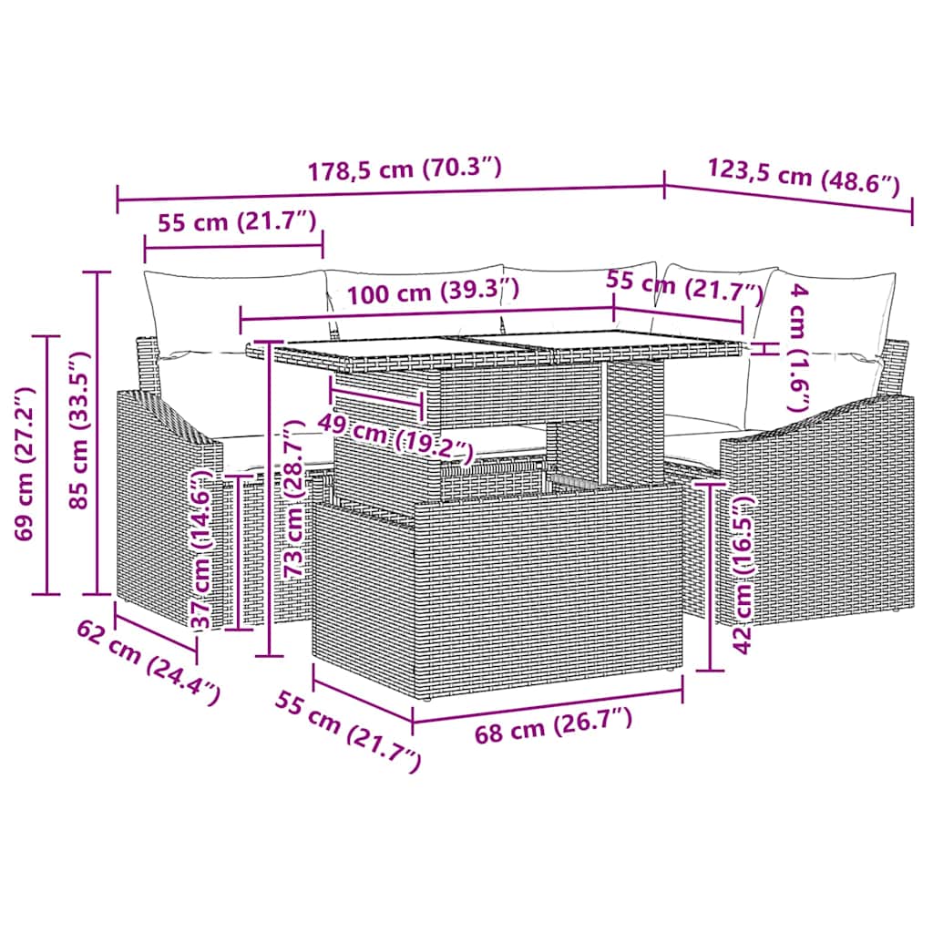 Trädgårdsoffset med kudde 5 pcs Beige och Ljusgrå konstrotting