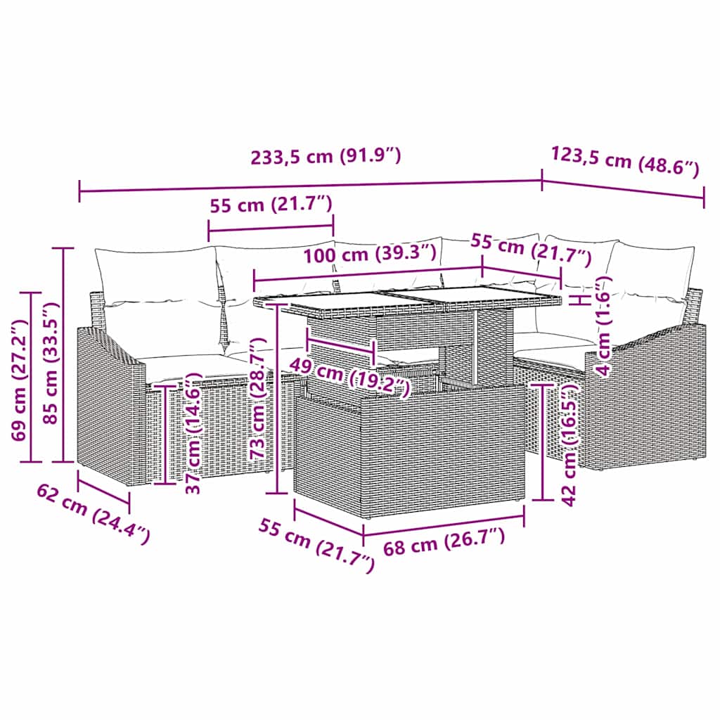 Trädgårdsoffset med kudde med lagring 6 pcs Grå