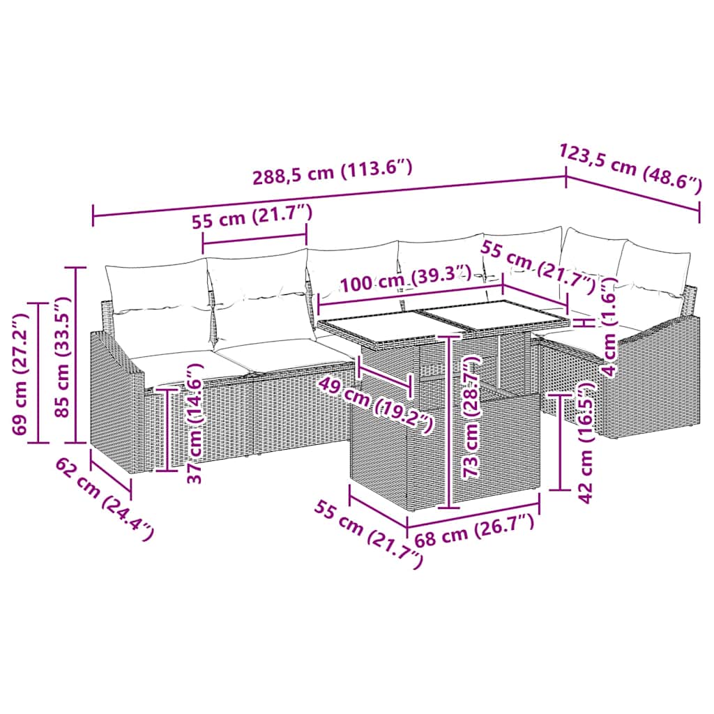 Trädgårdsoffset 7 pcs Beige och gräddfärgad konstrotting