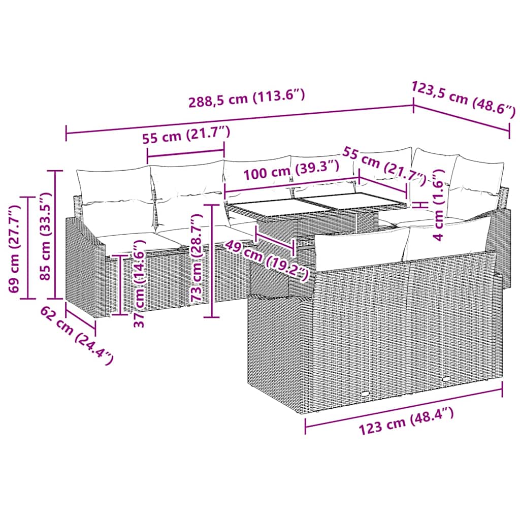 Trädgårdsoffset med kudde med lagring 9 pcs Brun och gräddvit