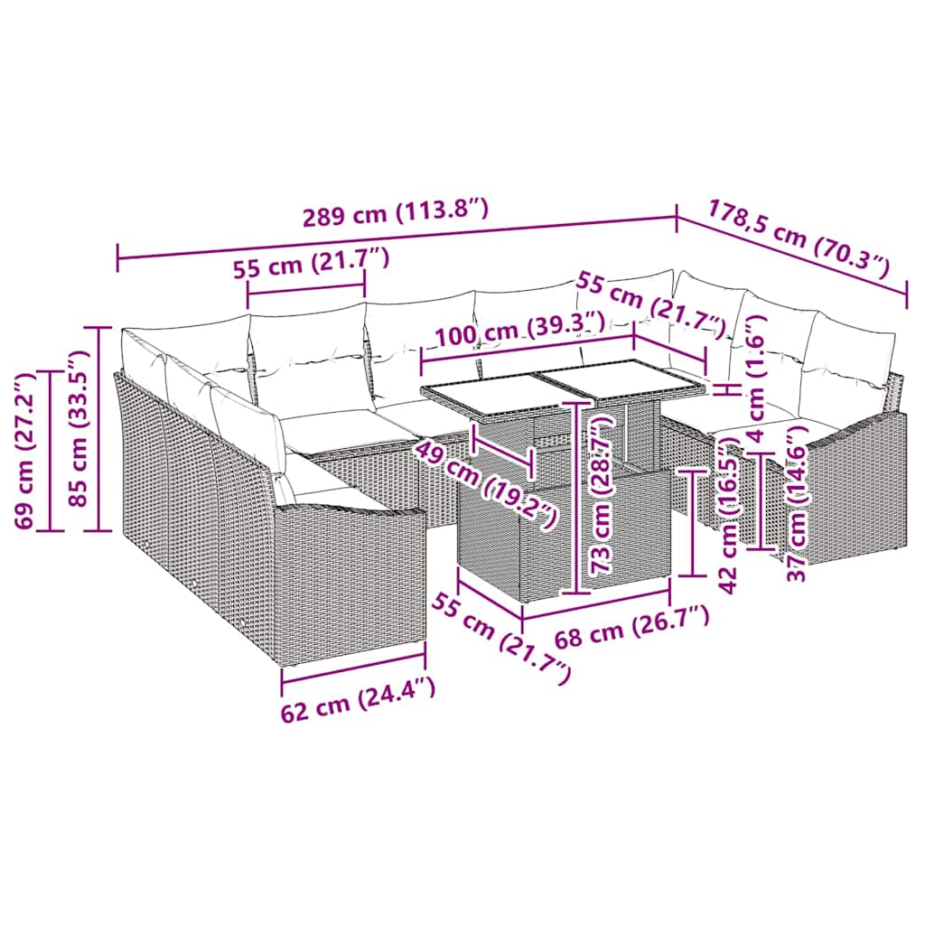 Soffset med kudde 10 pcs Grå konstrotting