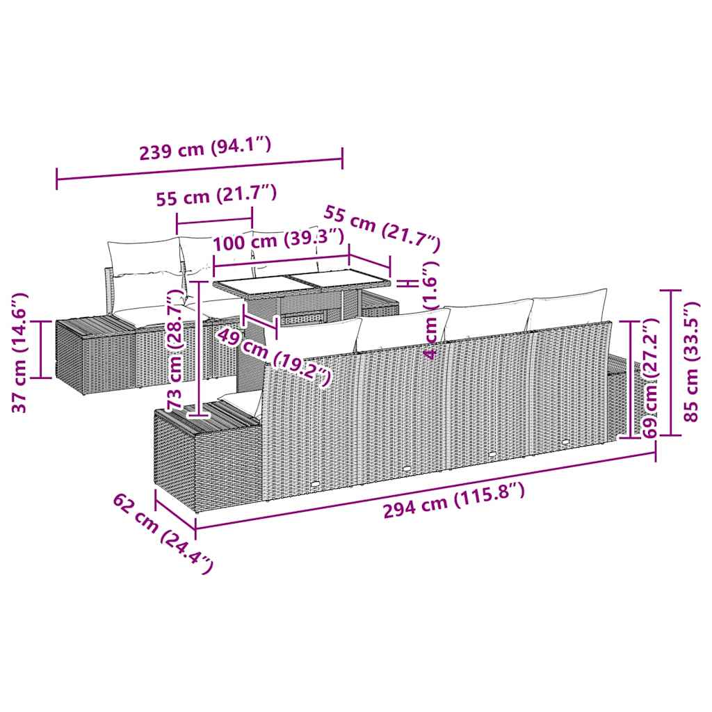 Soffset med kudde 8 pcs Grå konstrotting