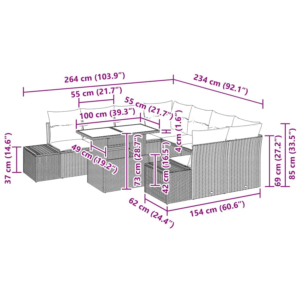 Trädgårdsoffset 9 pcs Beige och gräddfärgad konstrotting