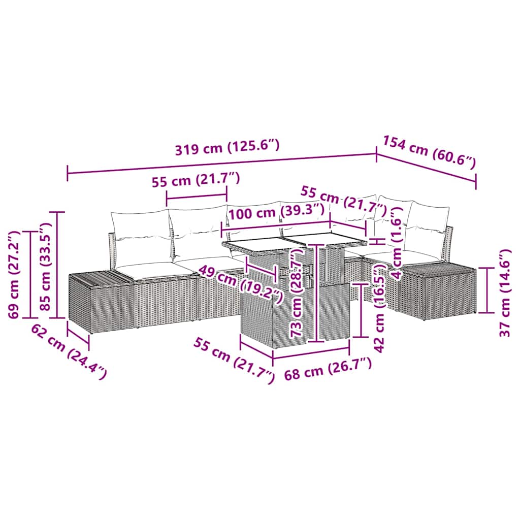 Trädgårdsoffset 7 pcs Beige och gräddfärgad konstrotting