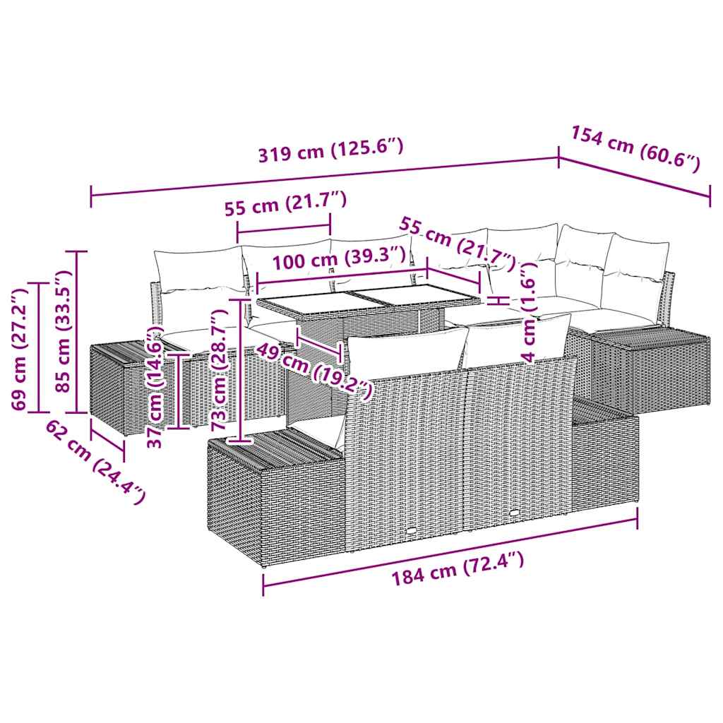 Trädgårdsoffset med kudde med lagring 9 pcs Svart och gräddvit
