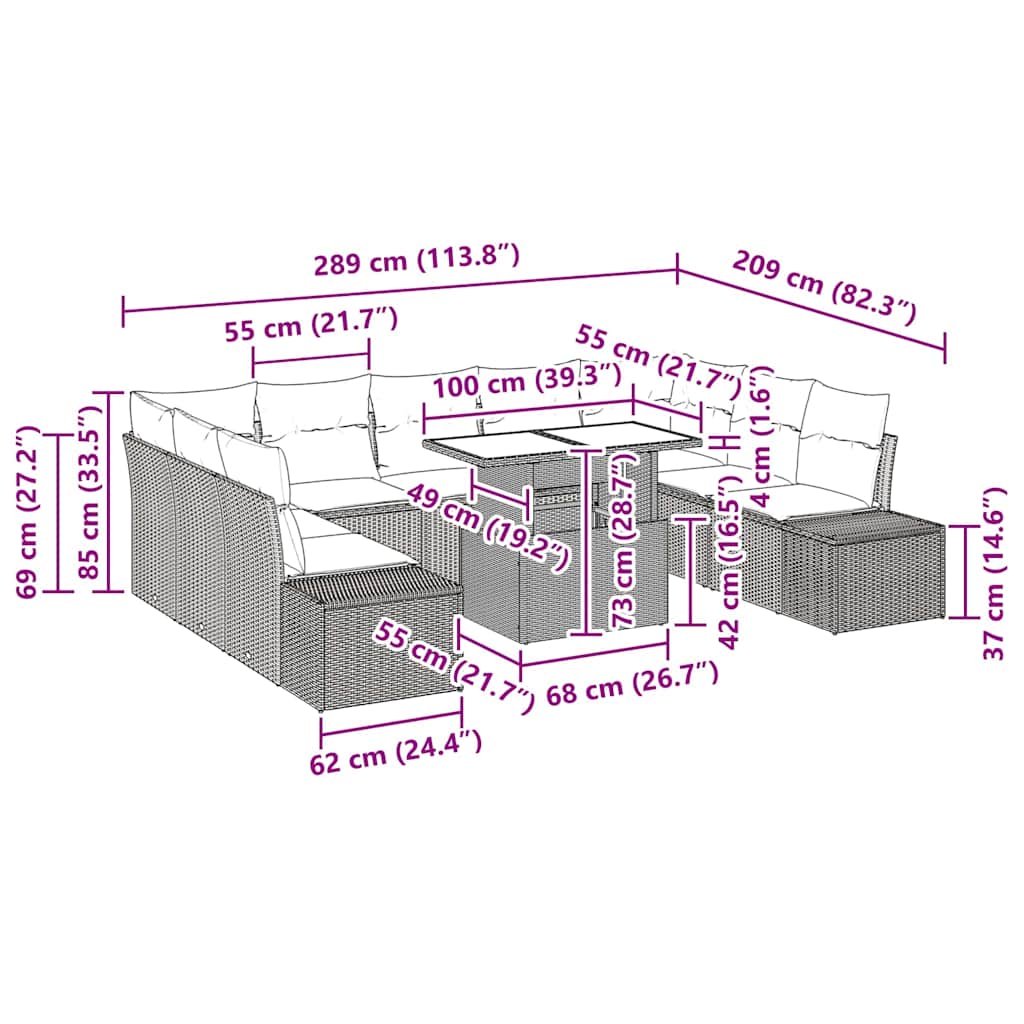 Trädgårdsoffset med kudde med lagring 10 pcs Ljusgrå